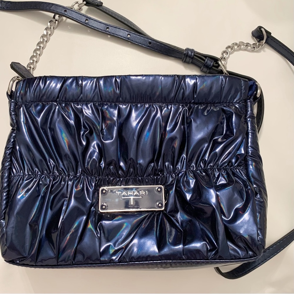 Tahari Quilted Metallic Navy Crossbody
